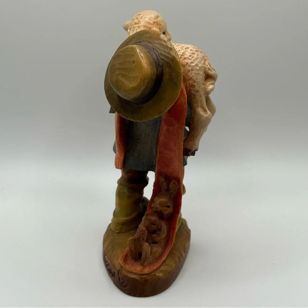 Vintage Anri “The Stray”, Boy Carrying Lamb, Rabbit & Squirrel, Hand-Carved Wood